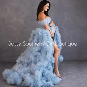 🆕⭐Exquisite blue tulle maternity photoshoot maxi dress